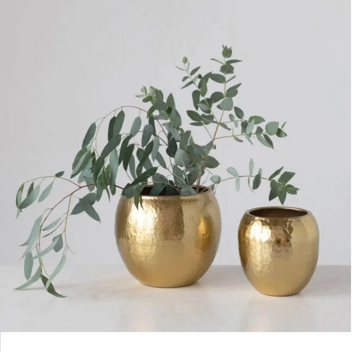 Set of Three Home Decorative Planter Indoor Outdoor Metal Floor Planter Gold Finished Modern Metal Garden Planter