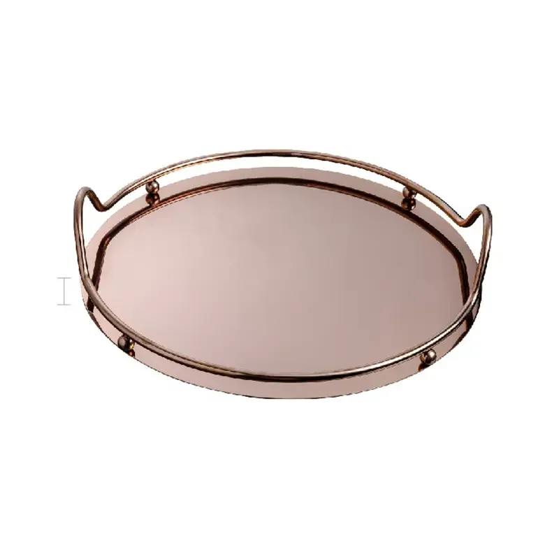 Large Decorative Coffee Tea Food Table Vintage Stainless Steel Serving Tray With Golden Handles