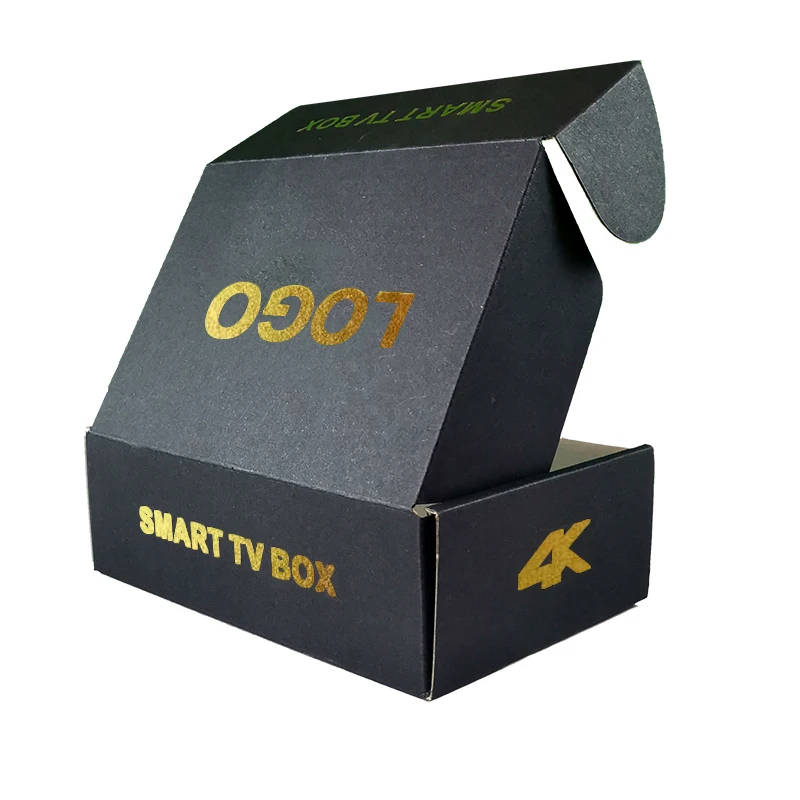 corrugated paper accept customized gold foil printing small black mailing boxes for postal