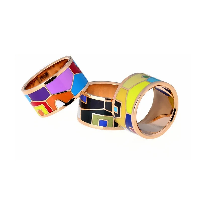 Factory Europe America Trendy Ring Gold 18k Stainless Steel Rings Jewelry Women Colored Enamel O Rings