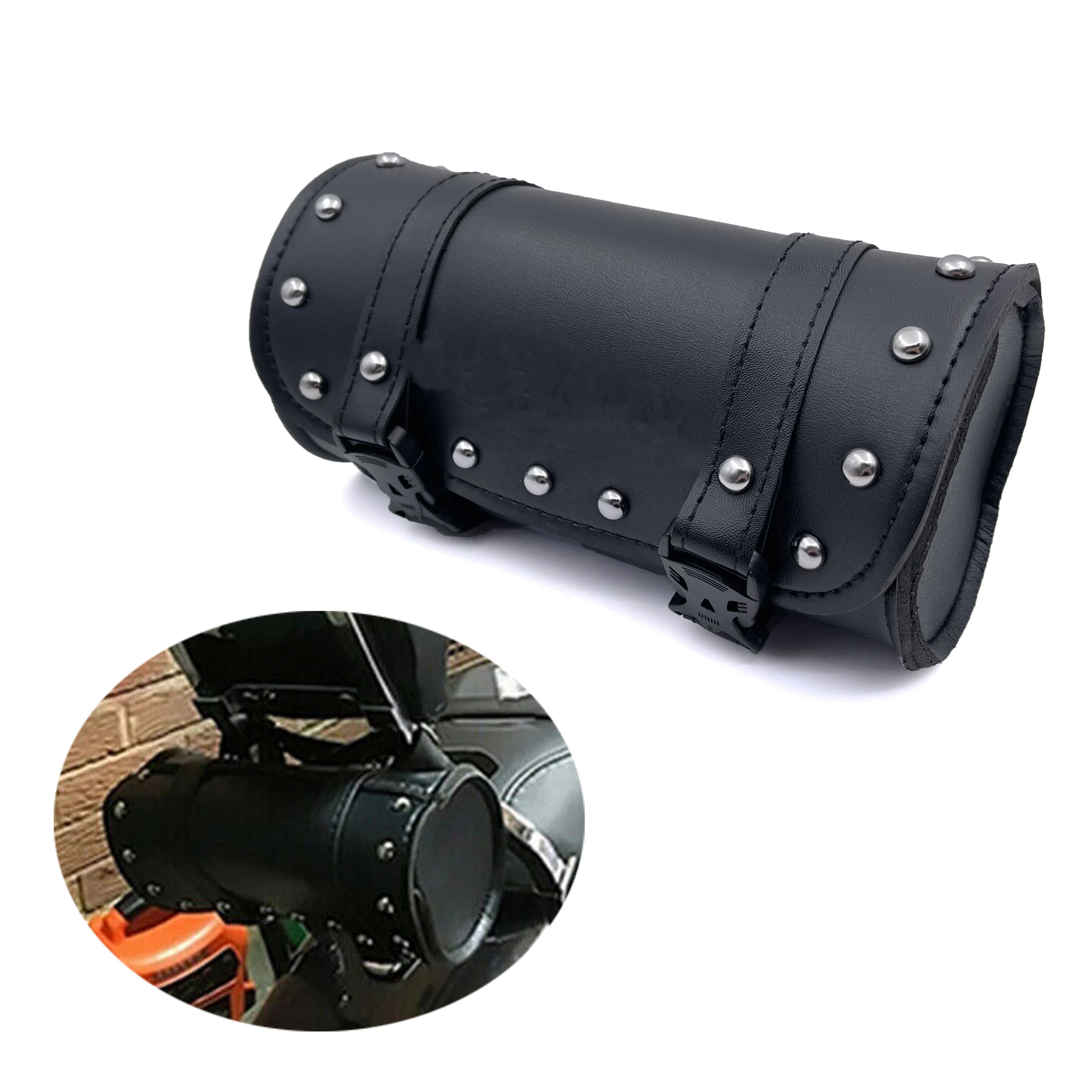 REALZION Motorcycle Fork Leather Travel Pouch Waterproof Tool Bags Saddle Bag Vintage Tail Bag Luggage For Universal