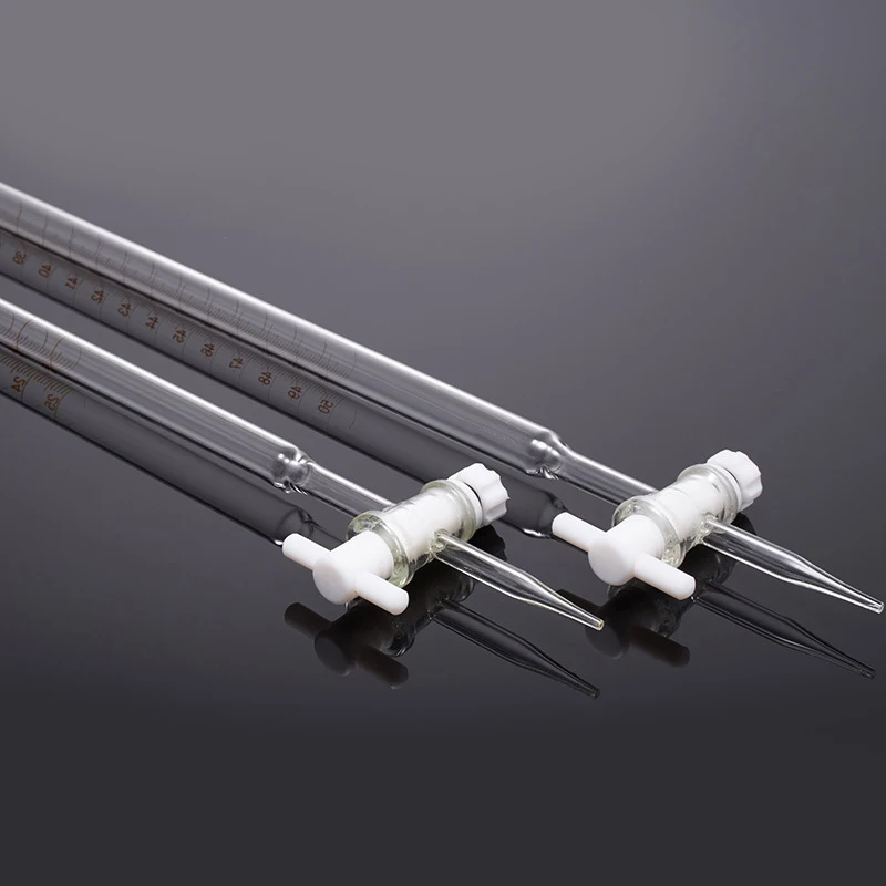 Laboratory Disposable Sterile Glass 10ml 25ml 50ml 100ml Acid Burette With PTFE Stopcock