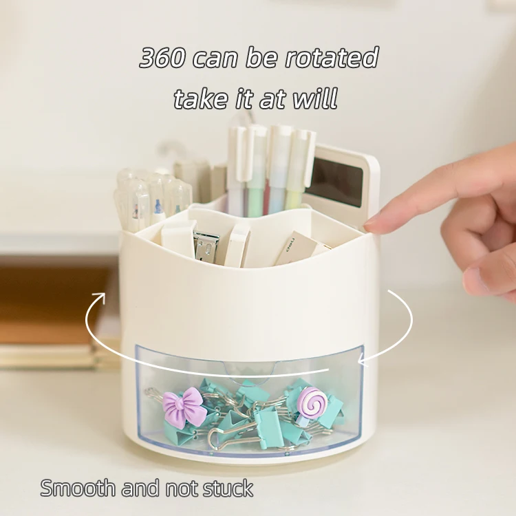 2023 New Product Multifunctional stationery box student desktop decoration creative simple plastic rotating pen holder