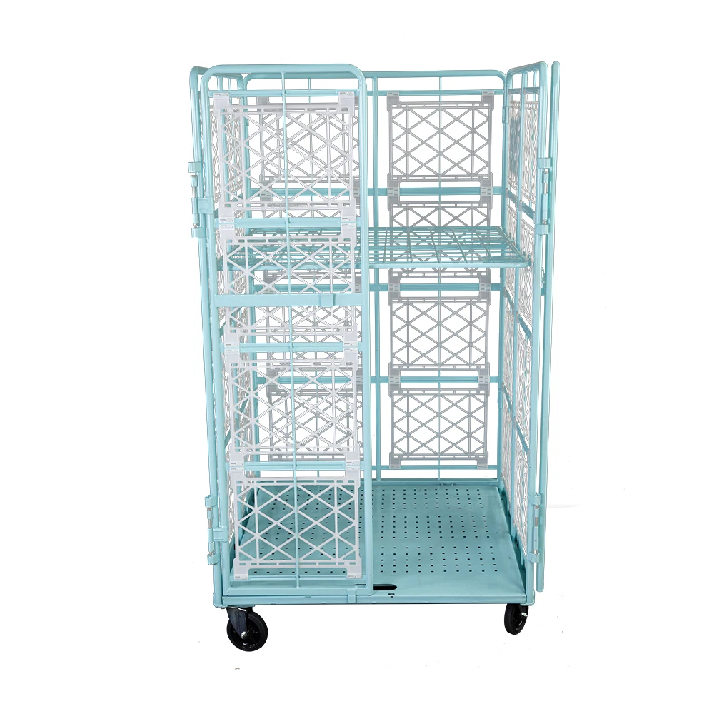 Customized 4 sided A frame nesting full security metal steel wire foldable warehouse rolling cage