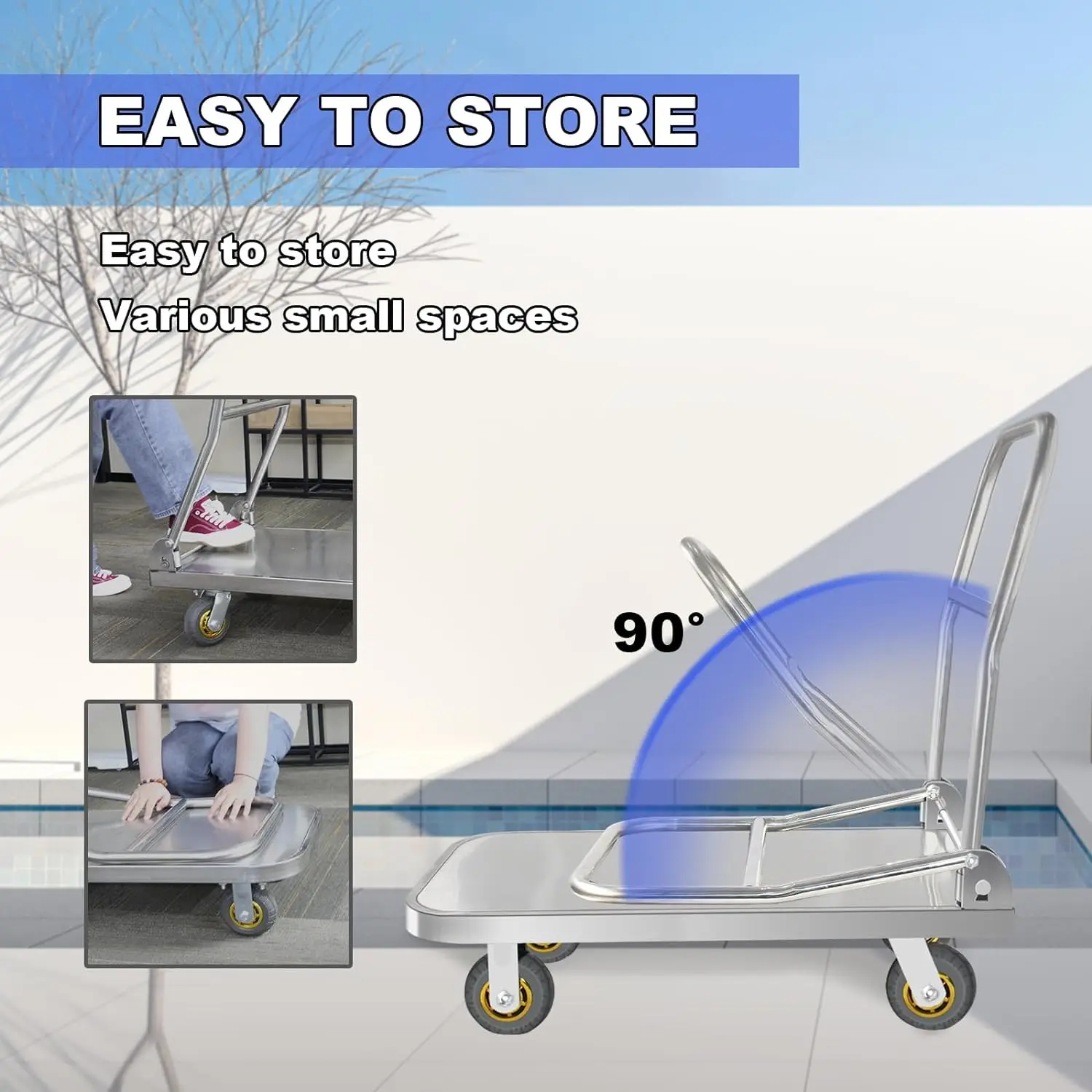 Stainless steel Trolley Heavy Duty Platform Truck Moving Flatbed Cart Multi-size Dolly Cart Utility Cart with Wheels