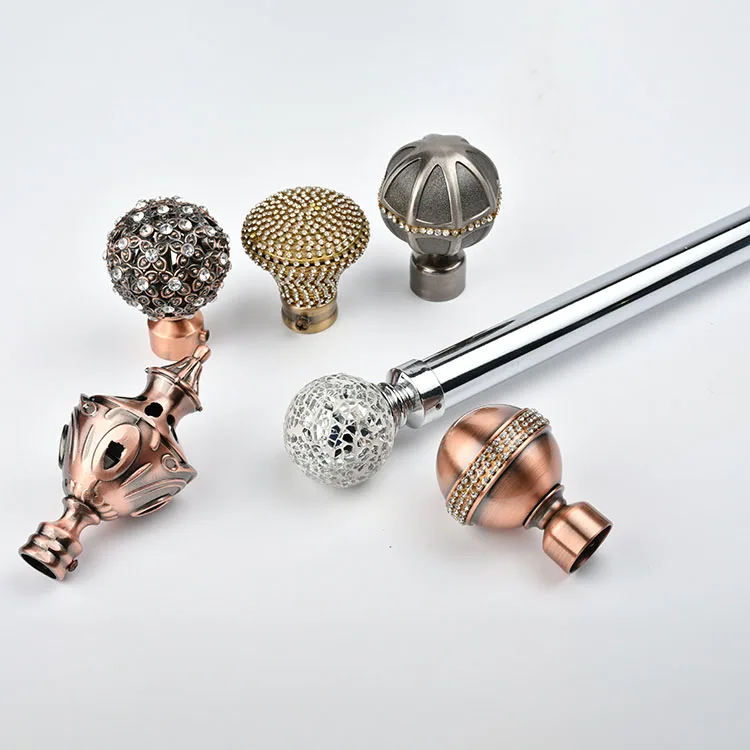 Round Bracket Thickened Curtain Rod Black Round Head Finial China Manufacturer Double Curtain Pole Accessories Curtains Rods Set