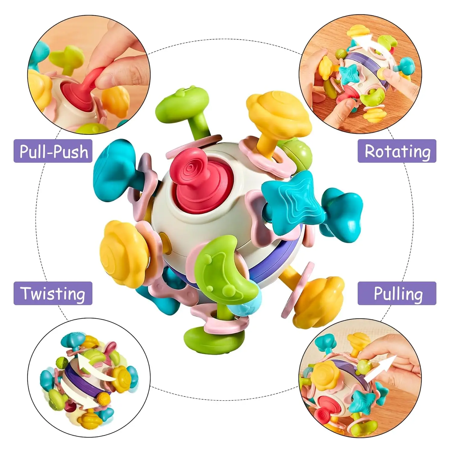 DADI OEM/ODM Space Colorfu Baby Sensory Teether Ball Hand Grip Ball Teether Rattle Toy Soft Teether Ball For Baby