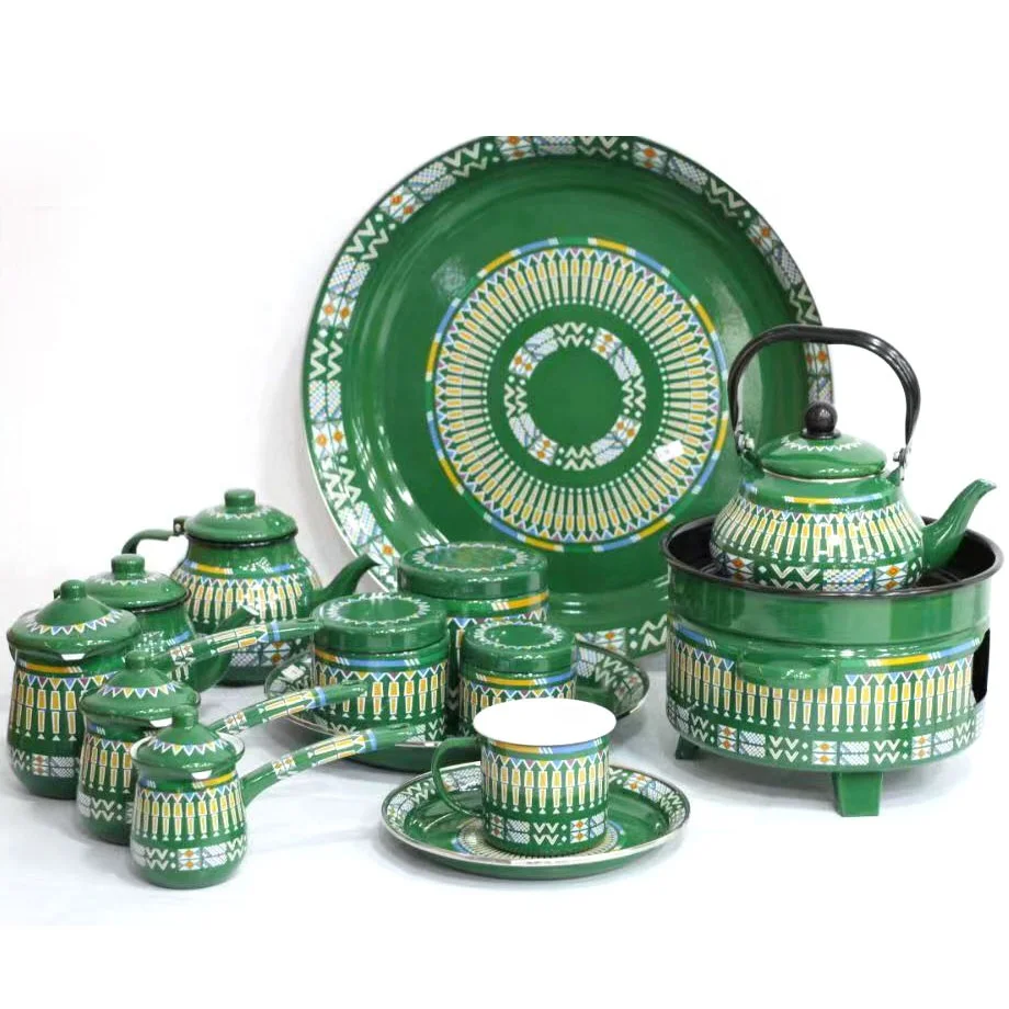 Arabic Style Classic 1.5L Enamel Teapot Set Colorful Turkish Tea & Saucer Plate Sugar Pot with Cup Water Usage