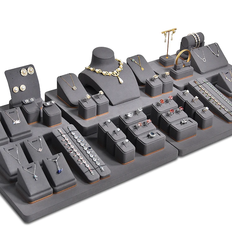 Jinsky  wholesale  Microfiber jewelry ring earring stands short necklace bust gray jewelry display set for counter