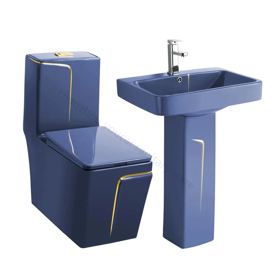 Luxurious ceramic lavabo bathroom Ceramic Sink Semi Black blue gray Color Wash pedestal Basin And Wall Mounted Sink