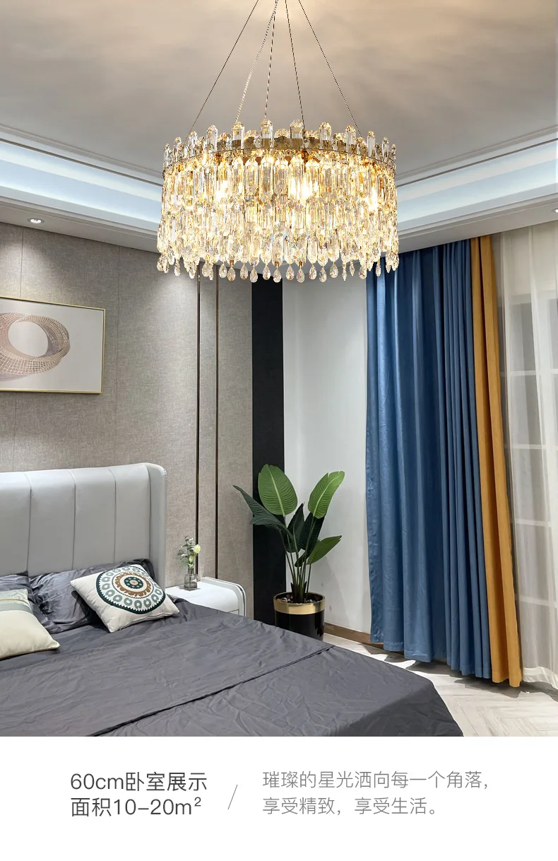 Luxury Gold K9 Crystal Chandelier LED Modern Pendant Fixtures Lighting for Hotel Stairs Wedding Decor Bedroom Dining Room