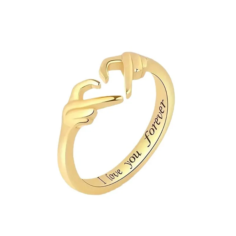Hot Romantic Two-Handed Heart-to-Heart Alloy Ring 18K Plating Forever Love Hug Hand Couple Weddings