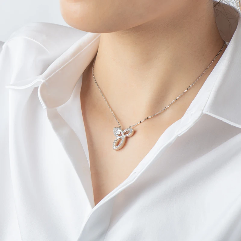 Wedding Silver Jewelry cubic zircon 925 Sterling Silver Pendant Necklace Leaves Long Chain Necklace for Women