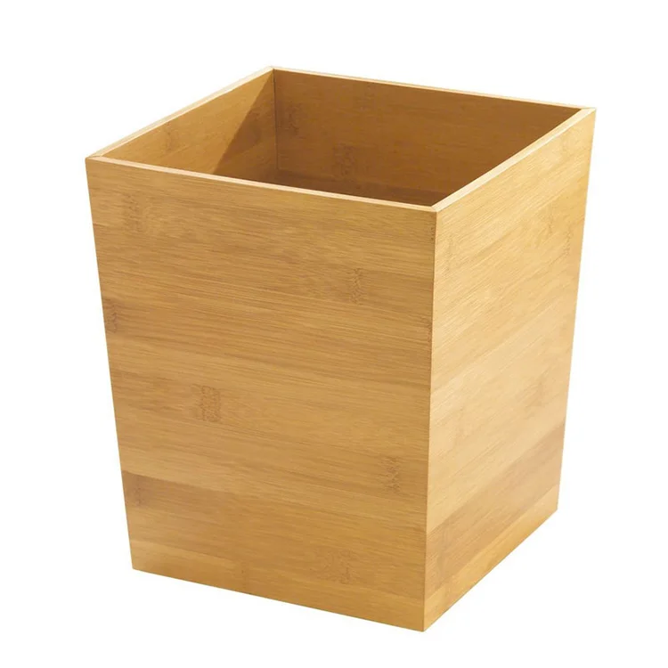 Wholesale Bamboo Waste Paper Bin Wood Under Desk Office Paper Recycling Basket Wooden Rubbish Trash Can