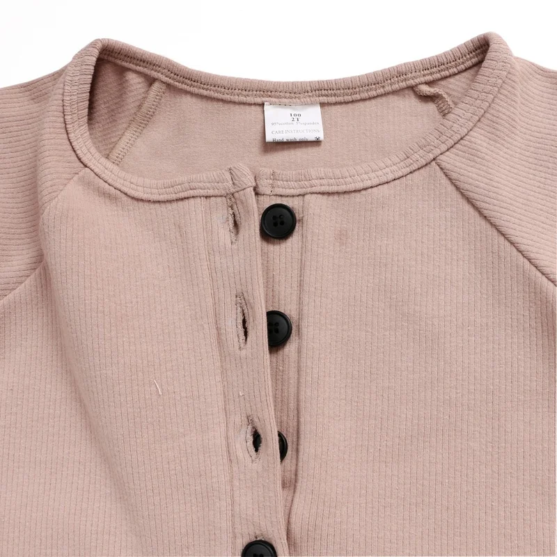 Newborn baby clothes kids clothing buttons front cuff long sleeve with pockets pink organic cotton ribbed baby romper