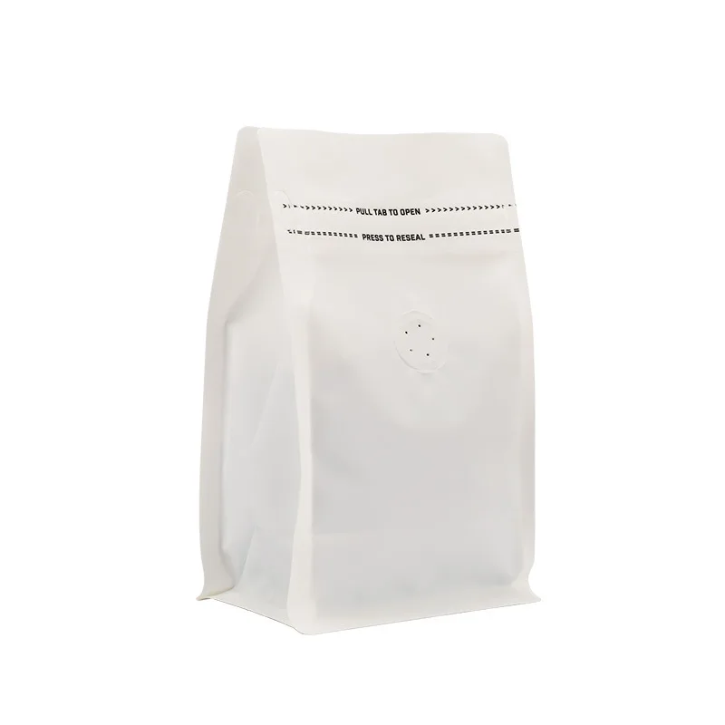 Custom coffee packaging bag white coffee bag eight side seal air valve coffee bag