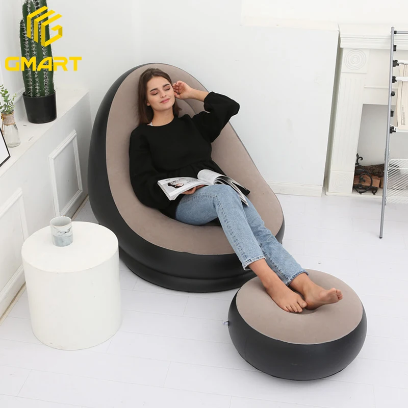 Gmart Pink Flocked Pedals Air Pvc Living Room Furniture Flocking Bbl Relax Inflated Sofa Set Furniture Inflatable Chair Sofas
