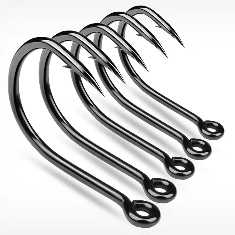 1#-12/0# 10pcs/bag High Carbon Steel Hoodlum Hook Black Nickel Single Fishing Hook Fishing Accessories