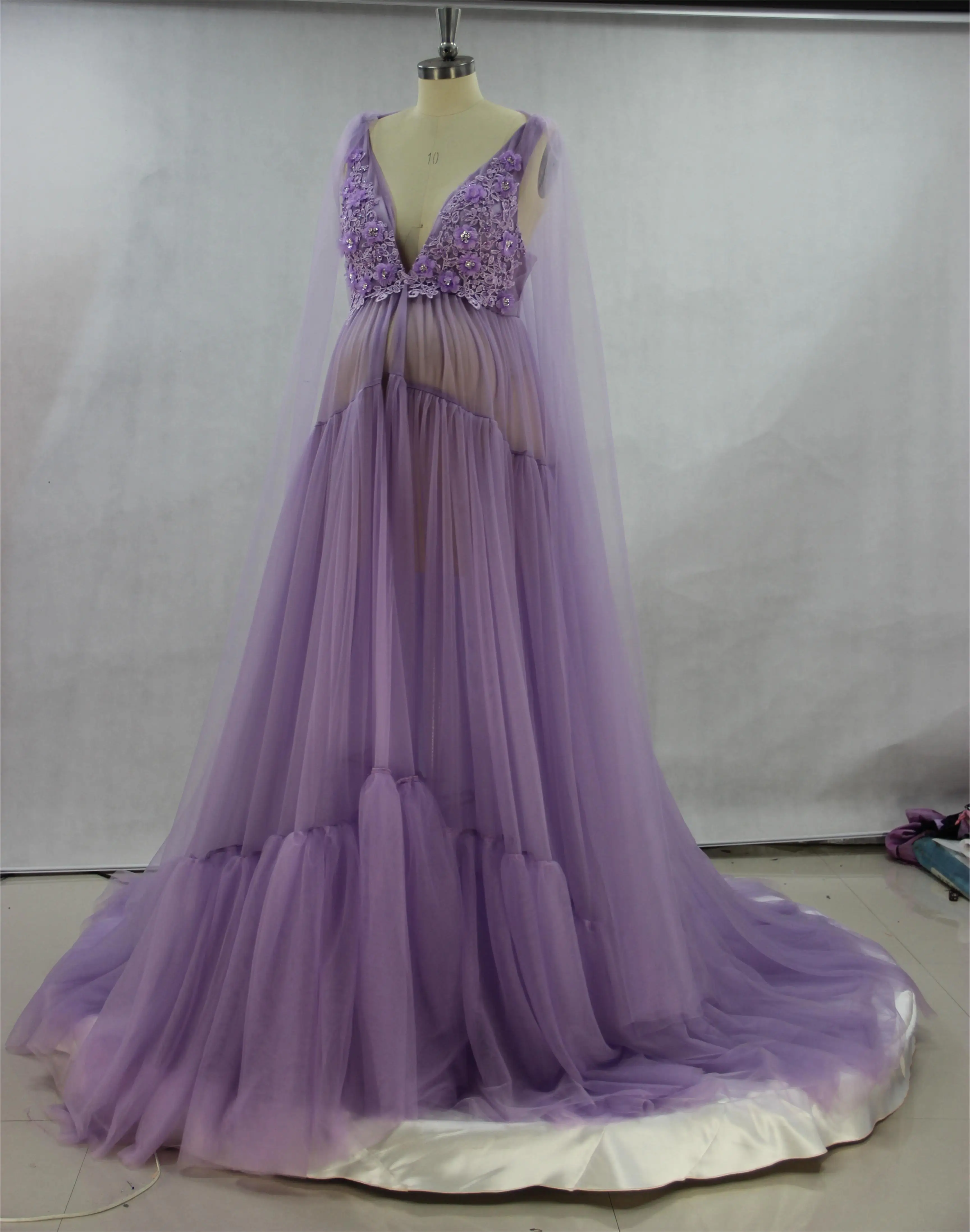 Maxi Long Pregnancy Photoshoot Woman Photography Pregnant Clothing Tulle Ruffle Maternity Robe Photo Shoot Dress