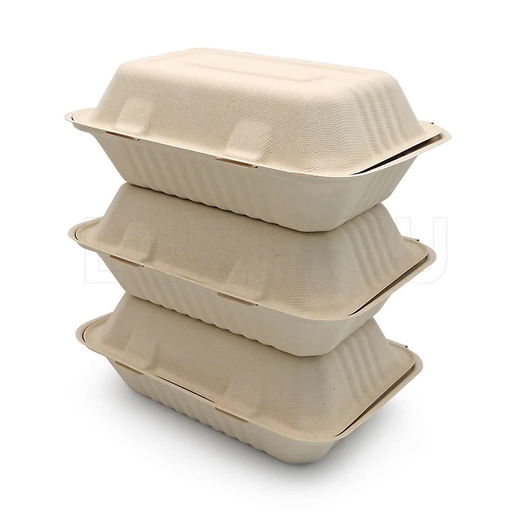 900ml 9 Inch Microwave Safe Leakproof Eco Bagasse Biodegradable Disposable Catering Box for Lunch