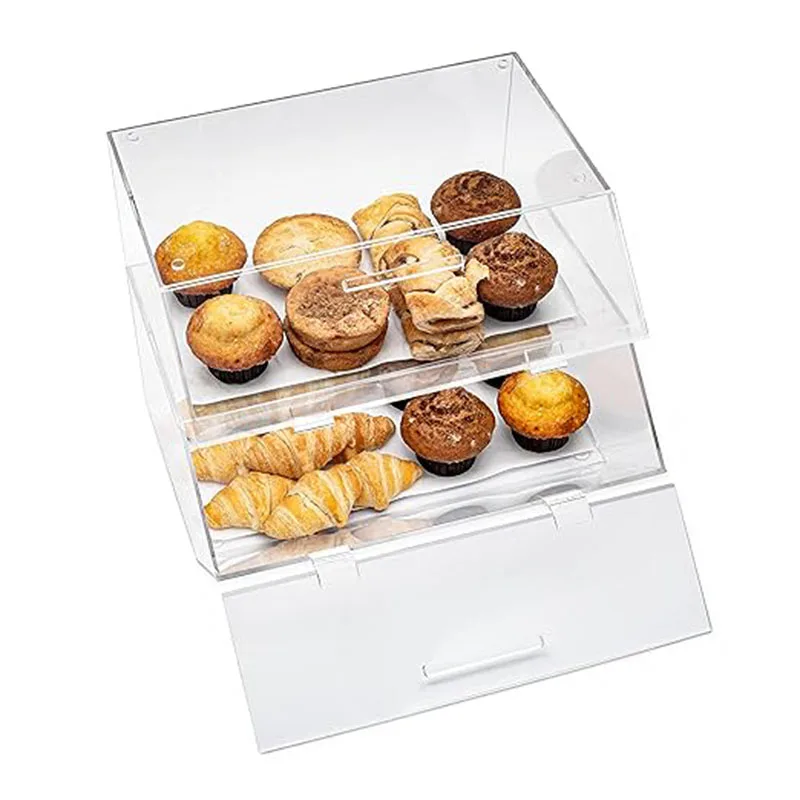 Factory custom clear square counter acrylic cake bread cookies display case acrylic bread display shelf