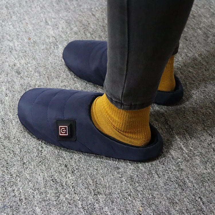 Custom wholesale Winter Battery Powered Rechargeable Indoor Bedroom Warm Carbon Fiber Heating Cozy Cotton Slippers home&outside