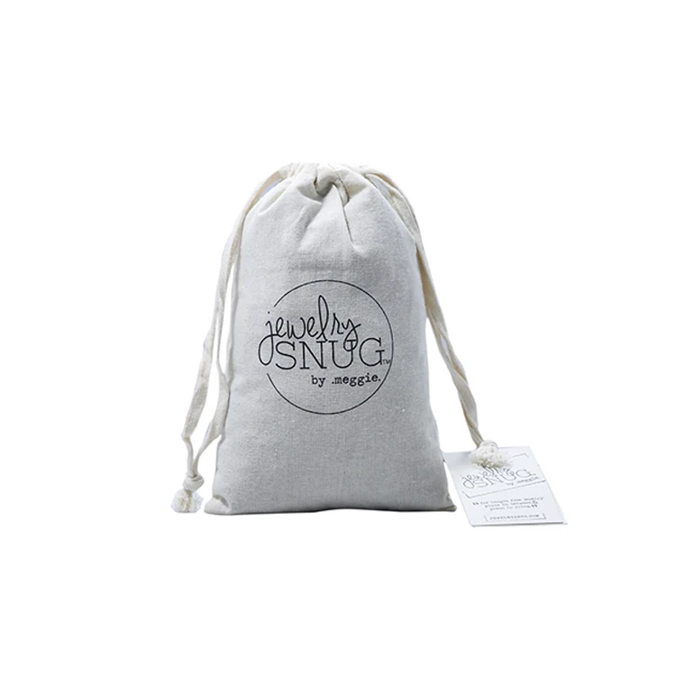 Custom Printed Logo White Muslin Small Jewelry Necklace Bracelet Coin Gift Drawstring Cotton Pouch Bag