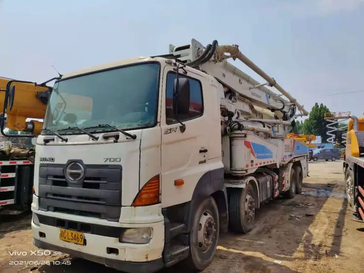 2019 used Trailer Mounted Concrete Mixing Pump with Electric Diesel Motor Mobile Ready Concrete Mixer49m long boom