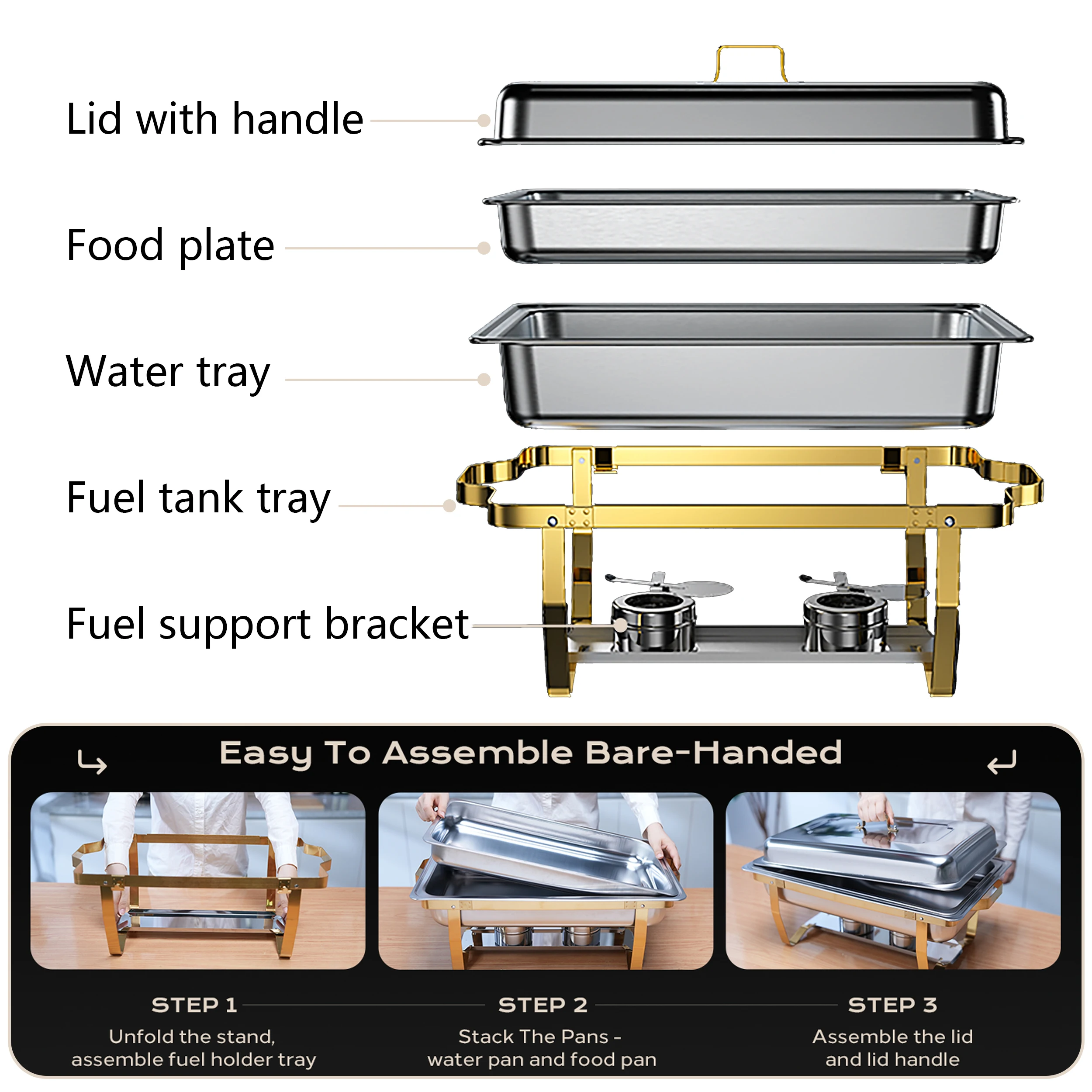 YITIAN Factory Supply Luxury Chafing Dish Buffet Set Stainless Steel Chafing Dishes Heating Display Food Warmer Set