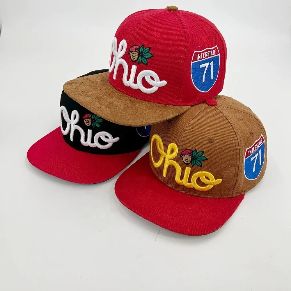 Wholesale custom 6-panel structured 3D embroidery snap back caps,100% acrylic flat-brimmed snapback caps