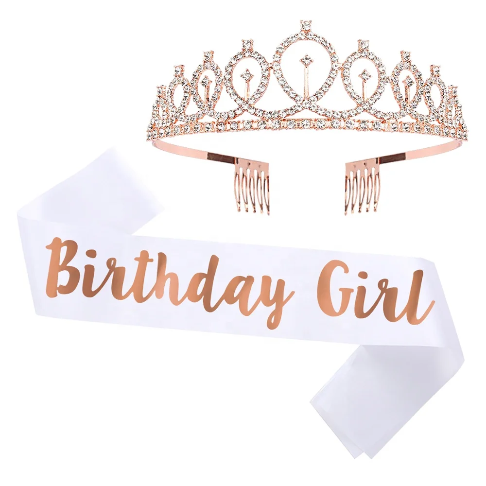 Women Birthday Decoration Satin Sash and Rhinestone Tiara for Girls Birthday Gifts