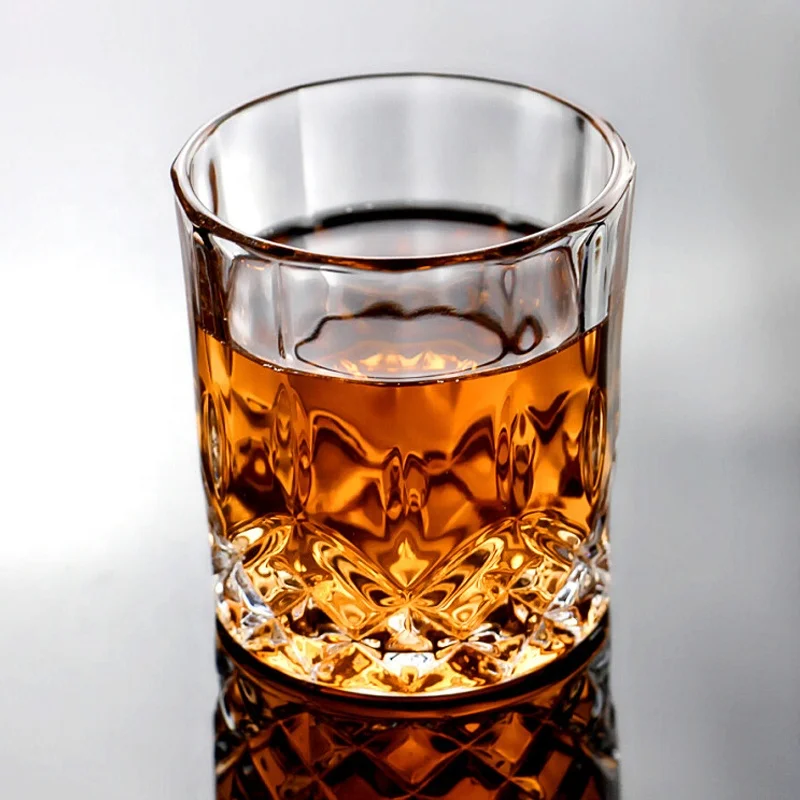 Lead-free glass diamond cup 300ml round bottom whisky glass cups for whisky tasting glass whisky glassware
