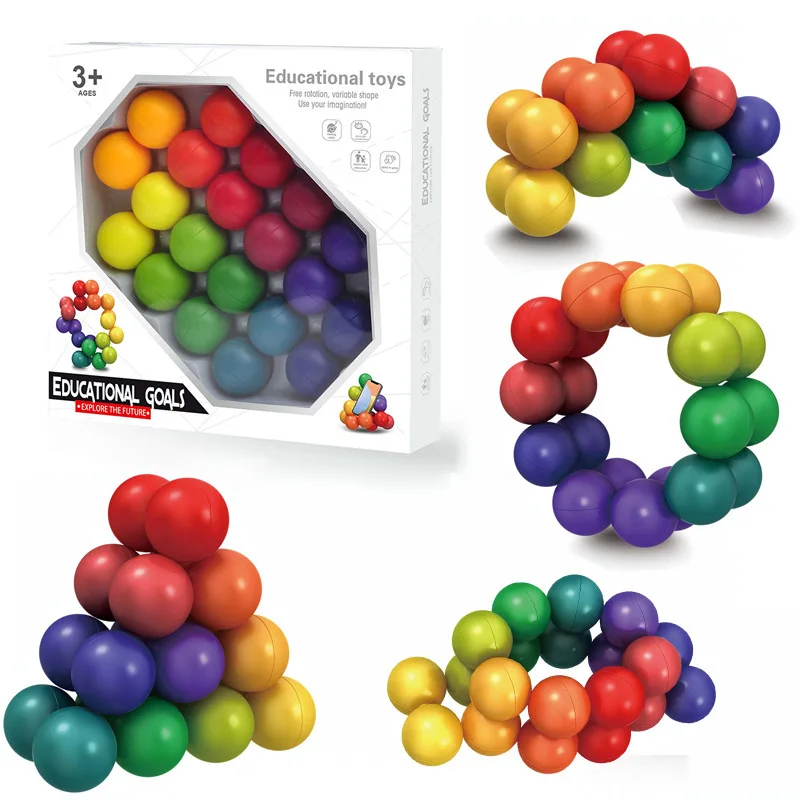 2022 hot Selling Free Rotation Variable Shape Educational Colorful rainbow bead puzzle Ball Stress Relief Toy