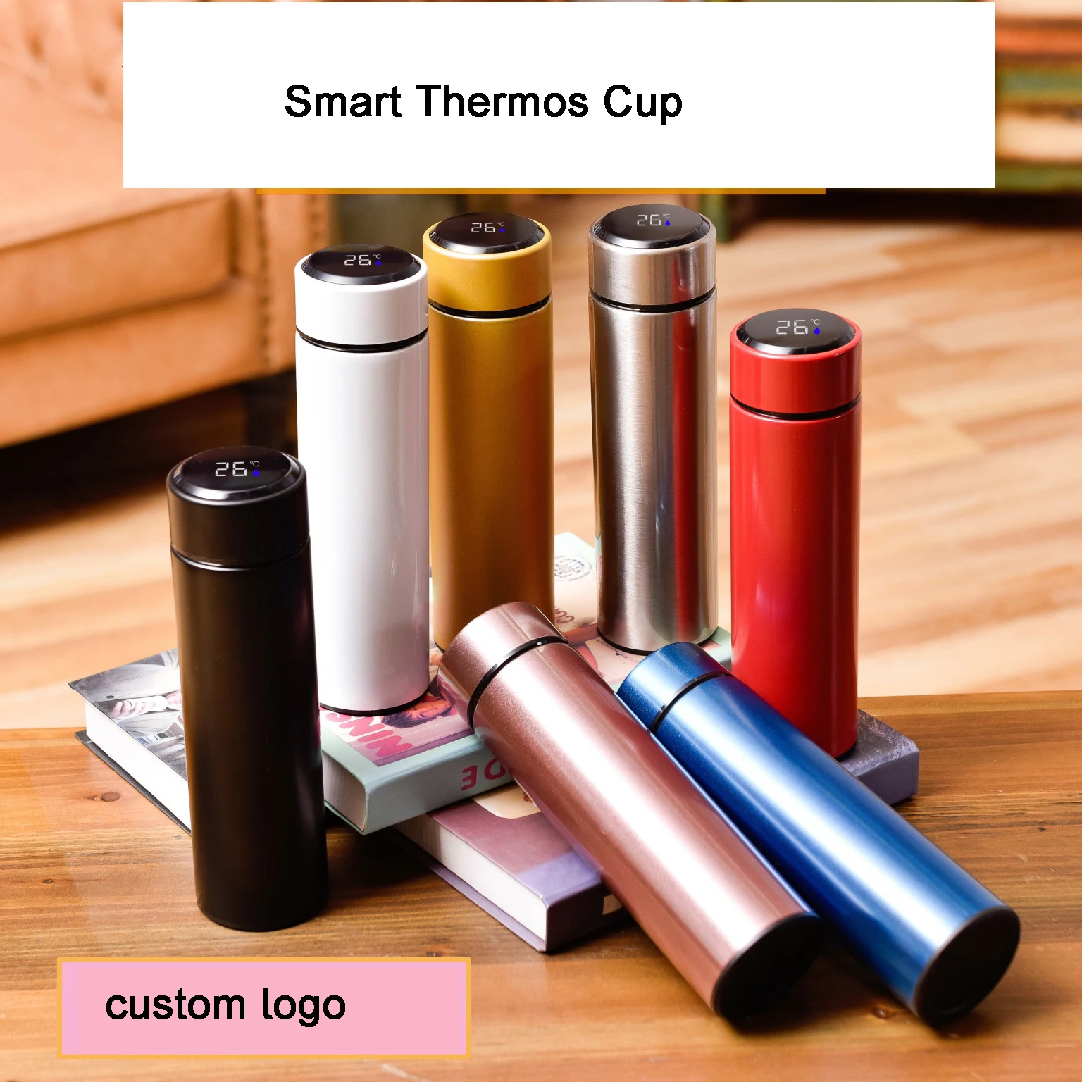Portable smart thermos cup digital display stainless steel temperature display vacuum flasks vacuum insulated mug