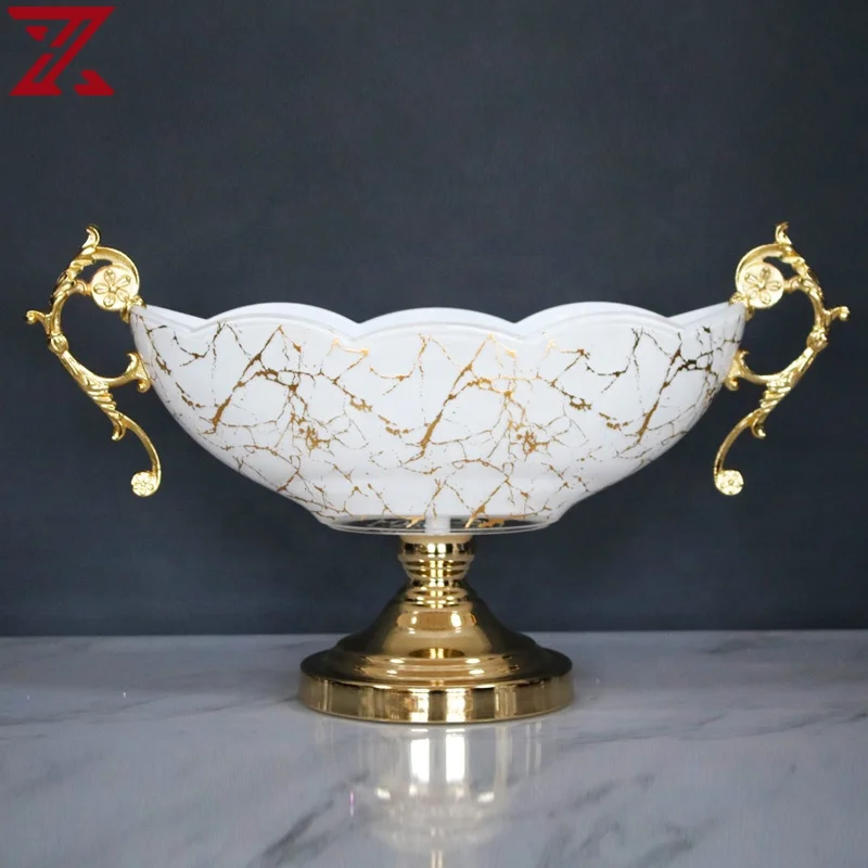 hot selling glass interior decoration set white gold decal ornaments home decoration for gift crafts