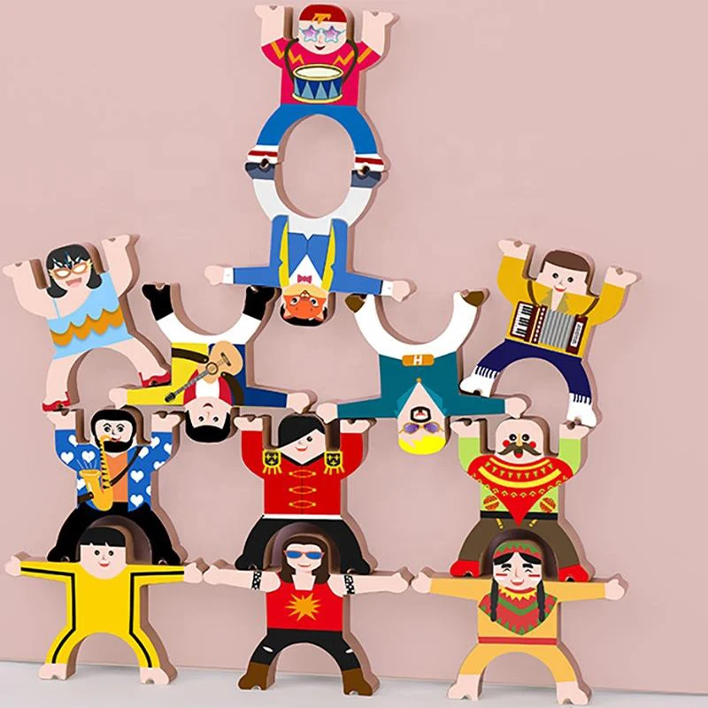 Wooden Diy Multiplayer Cartoon Hercules Building Blocks Stacking High Game Balance Stacking Block  And Balance Toy