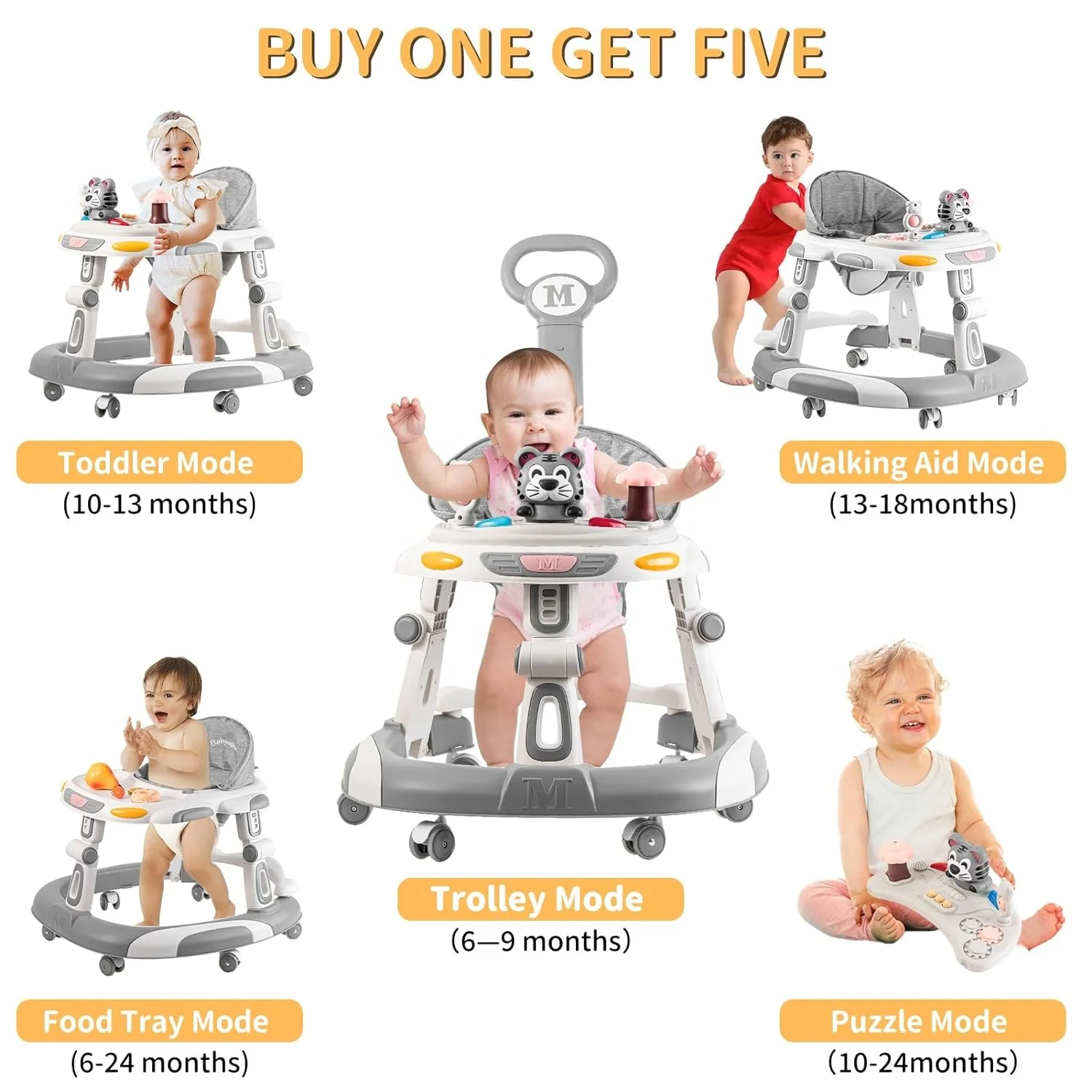 Baby Walker, 4-in-1 Foldable Baby Walkers and Baby Activity Center with Toys Tray Infant Toddler for boys and girls  6-24month