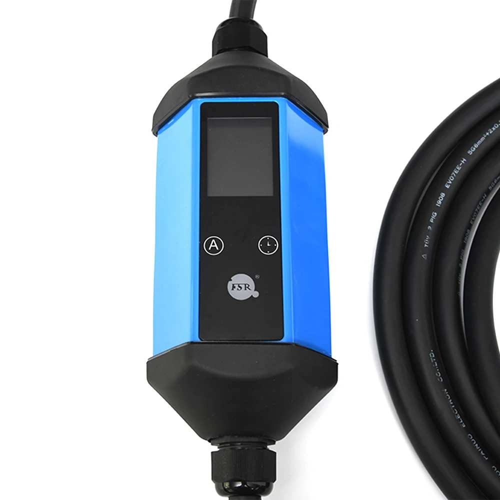 fisher IEC62196 Type 2 32A 22KW 3phase adjustable current EV Charging Station LCD Display Mode 2 Portable EV Charger with CE TUV