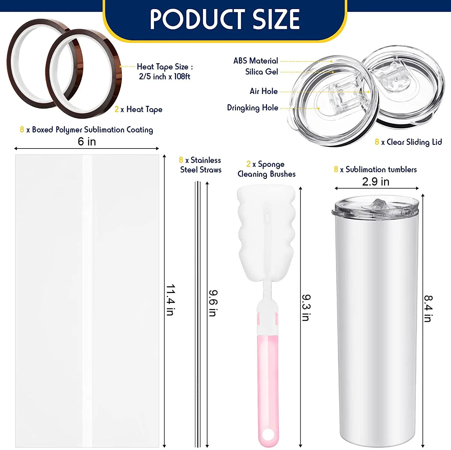 US warehouse White 20 Oz Stainless Steel heat Transfer Printing Tumbler Double Wall Insulated straight Sublimation Tumbler