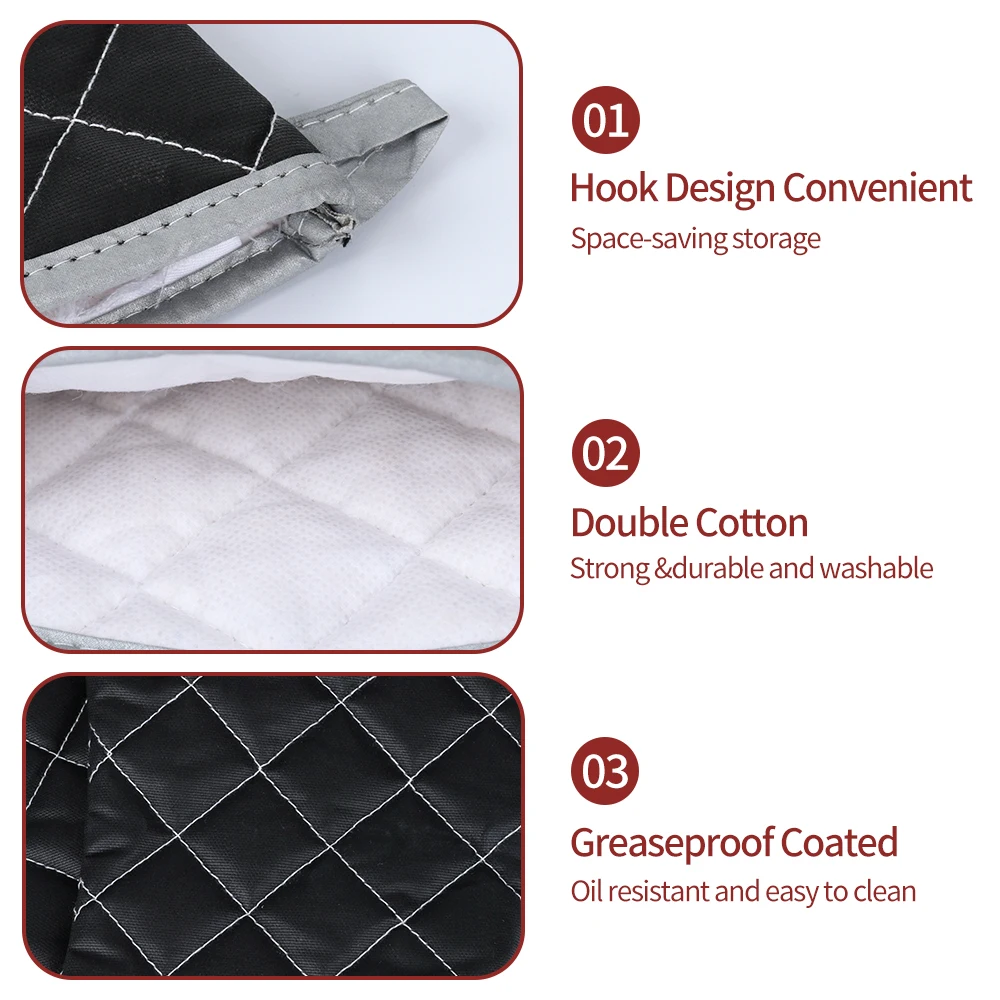 Wholesale Black Greaseproof Oven Mitts Professional Commercial Extra Long Polyester Heat Resistant Waterproof Cotton Oven Gloves