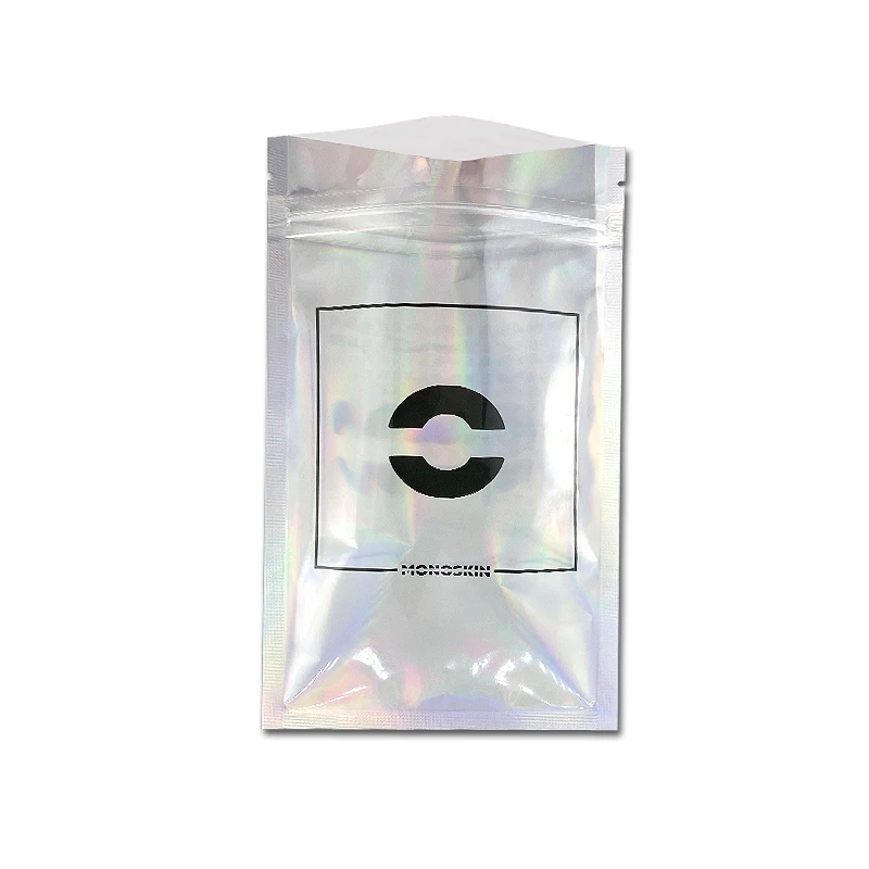 Customized hologram mylar bags zipper plastic jewelry makeup packaging transparent holographic bags
