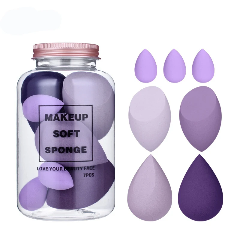 7pcs Puffy Makeup Blender Private Label Mini Sponge Beauty Egg Soft Makeup Sponge Set With Bottle
