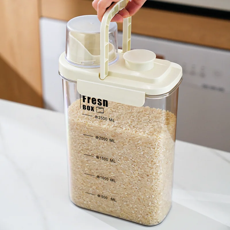 new portable PET Grain Can Kitchen Household Transparent Handheld airtight Rice food Bucket Storage Container box