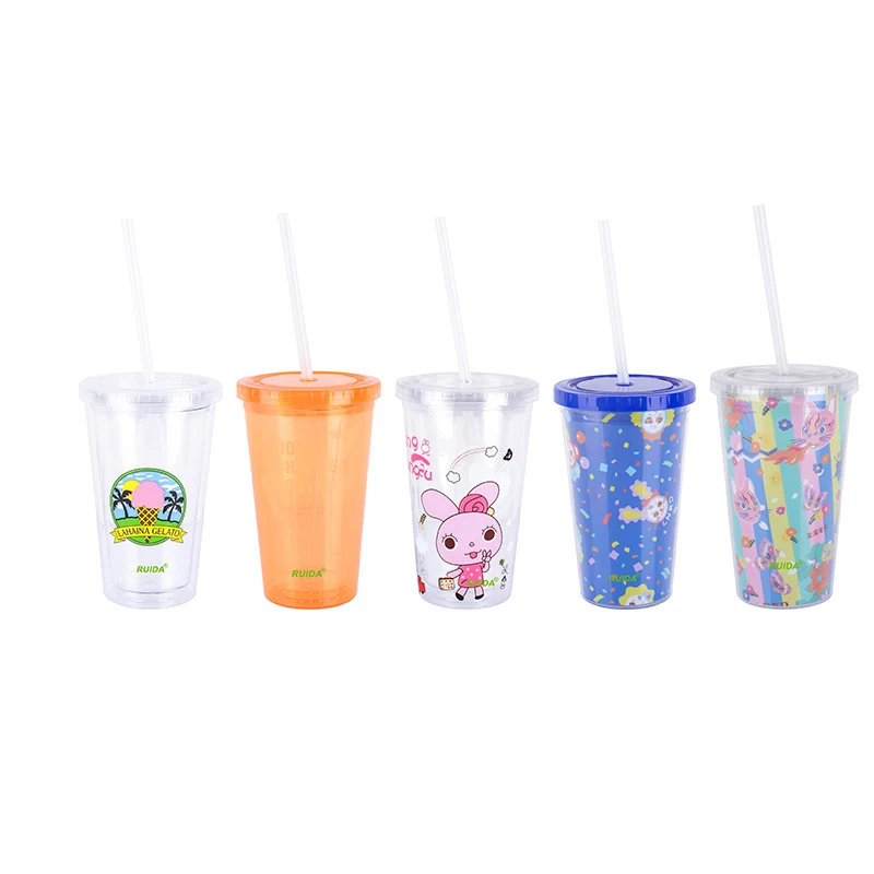 Amazon Top Seller 16oz 24oz Acrylic Slurp Double Wall Plastic Dome Cup Bottle with Straw