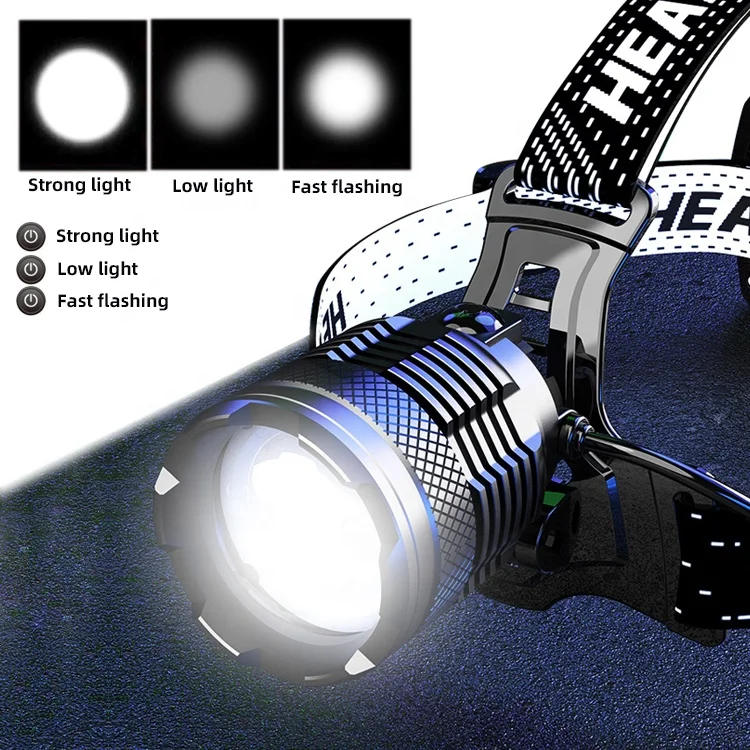 Manufacturers direct sales new white laser zoom headlight ultra bright LED fishing camping telescopic flashlight work light