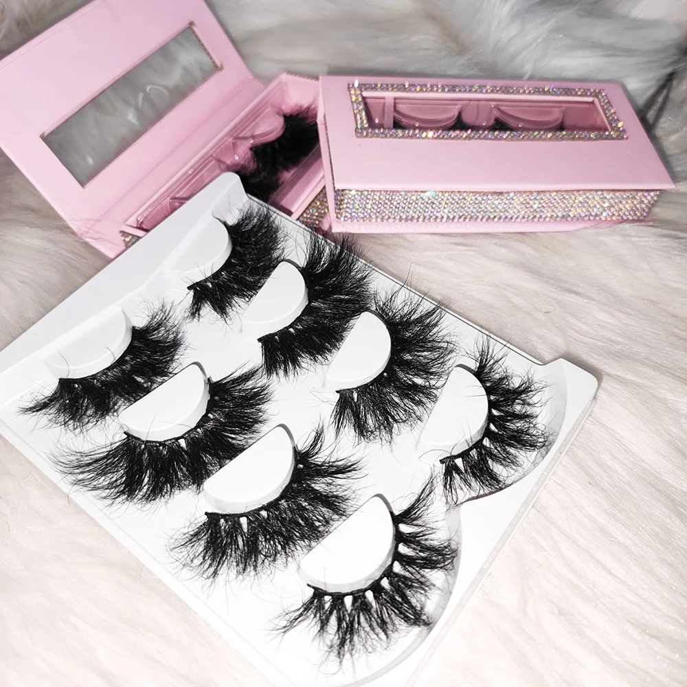 Popular Style Real Mink Eye Lash Top Quality Eyelashes 25mm Fluffy Mink Lashes Custom Packaging