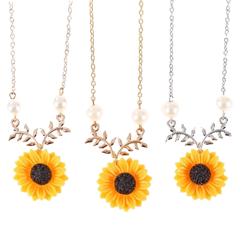 Professional Manufacturer jewelry pearl statement sunflower pendant necklace