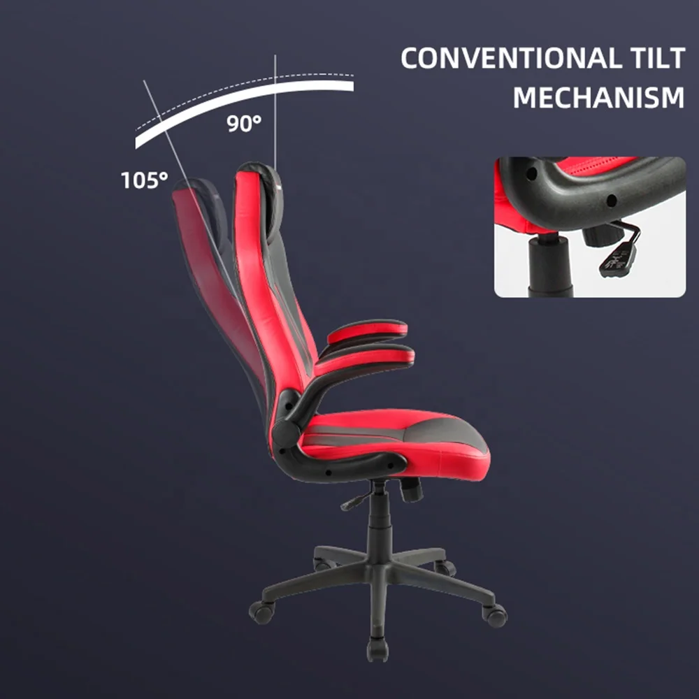 Judor Custom Swivel Computer Chair PP Arms Leather Black And Red PC Gaming Chair For PC
