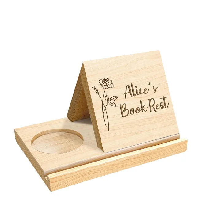 Natural Wood Triangle Bookmark Night Book Stand Holder With Coffee Cup Mug Holder
