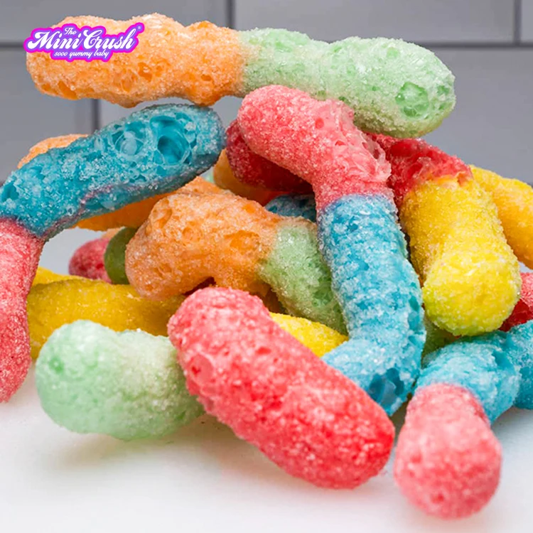 Crispy  Candies Freeze-Dried Sour Gummy Worms Sweet and Sour Confectionery